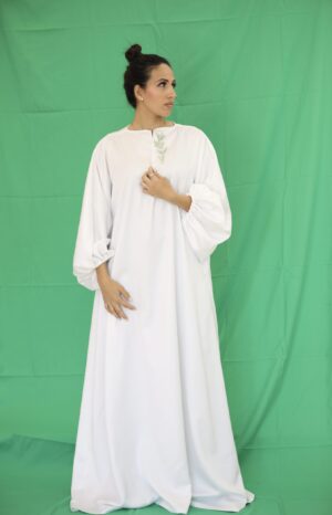 White Satin Puffy Sleeve Kaftan