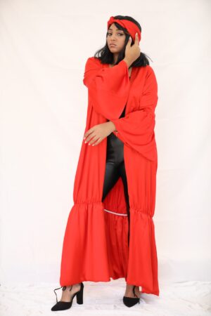 Fire Red Abbaya with Bubble Style on Sleeves