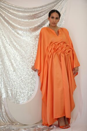 Dark Orange Kaftan Abbaya with hand Embroidery Touch in the Middle