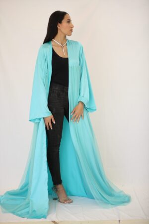 Turquoise Blue Abbaya mix with Satin and Tulle